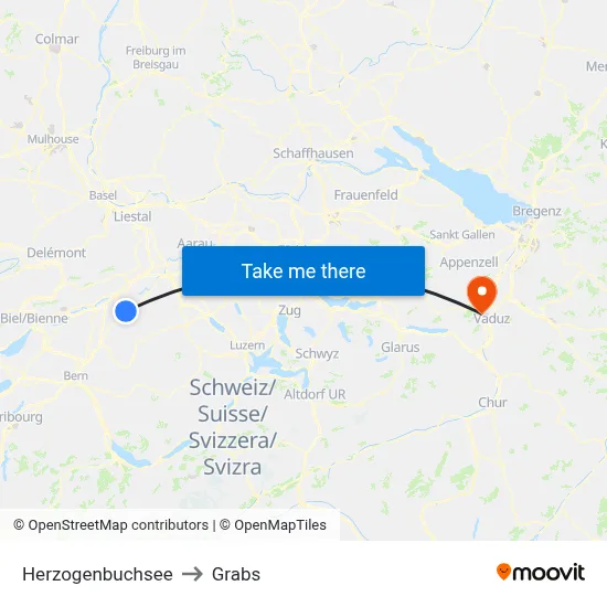Herzogenbuchsee to Grabs map