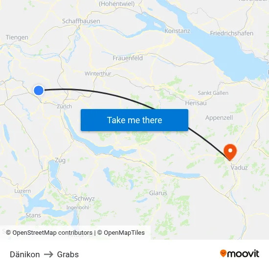 Dänikon to Grabs map