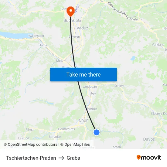Tschiertschen-Praden to Grabs map