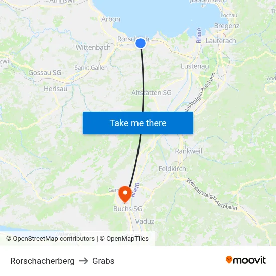 Rorschacherberg to Grabs map