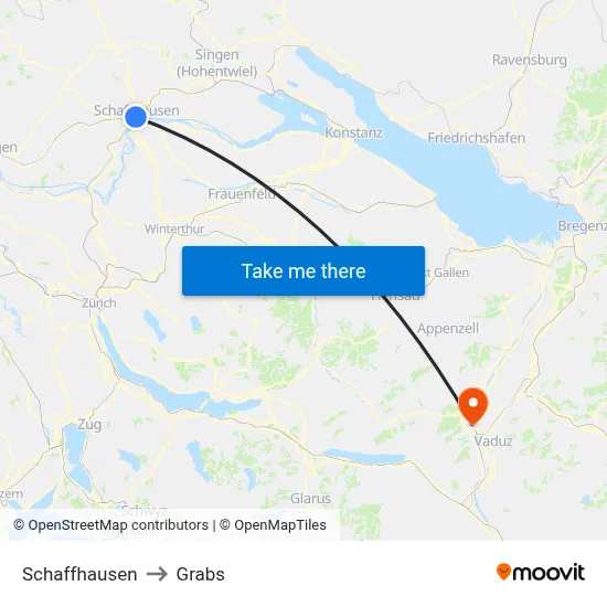 Schaffhausen to Grabs map