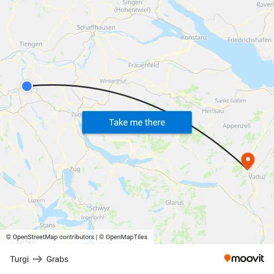 Turgi to Grabs map