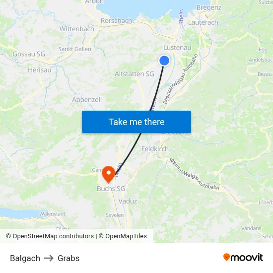 Balgach to Grabs map