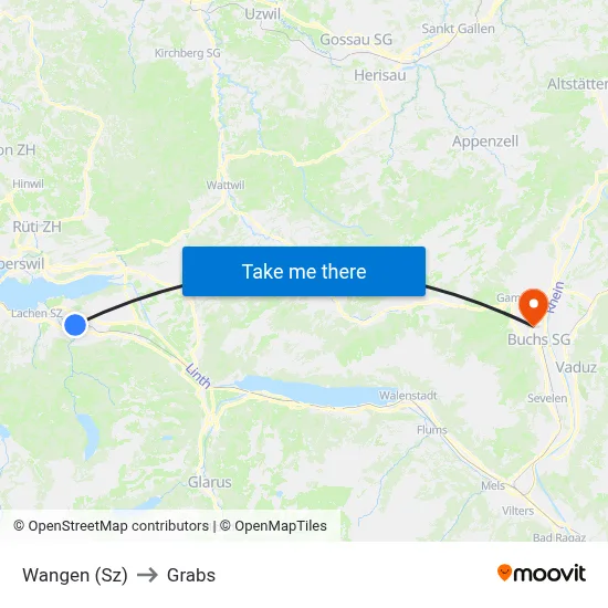 Wangen (Sz) to Grabs map