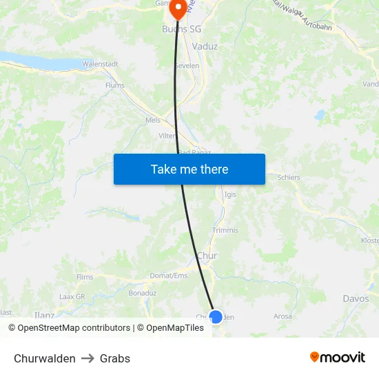 Churwalden to Grabs map