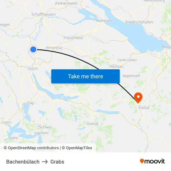 Bachenbülach to Grabs map