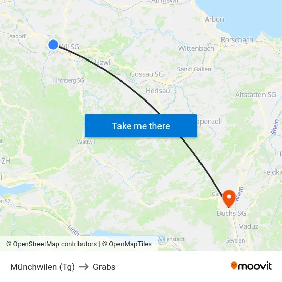 Münchwilen (Tg) to Grabs map
