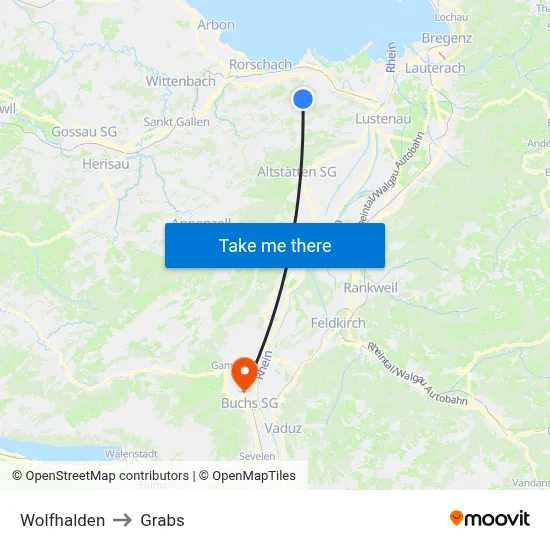 Wolfhalden to Grabs map