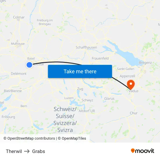 Therwil to Grabs map