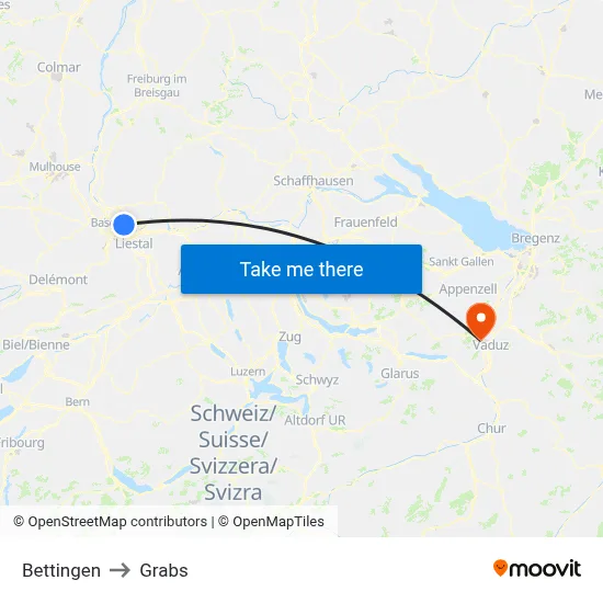 Bettingen to Grabs map