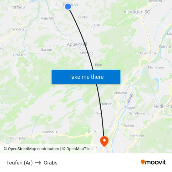 Teufen (Ar) to Grabs map