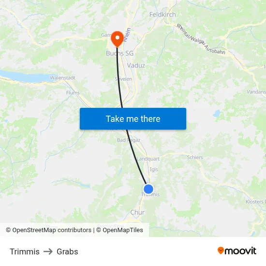 Trimmis to Grabs map