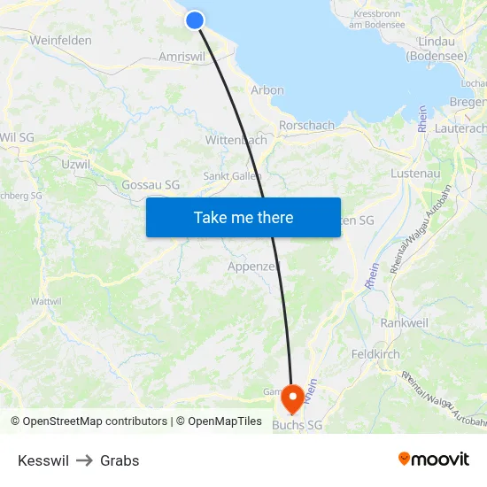 Kesswil to Grabs map