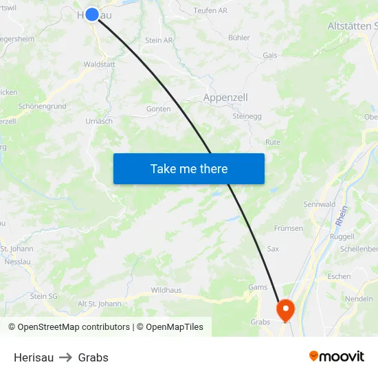Herisau to Grabs map