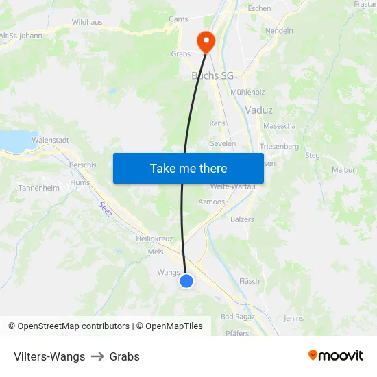 Vilters-Wangs to Grabs map