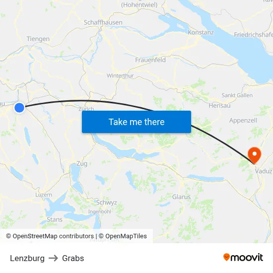 Lenzburg to Grabs map