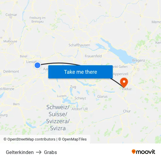 Gelterkinden to Grabs map