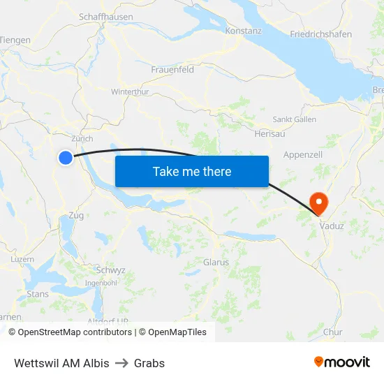Wettswil AM Albis to Grabs map