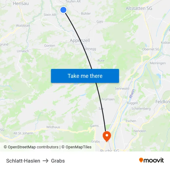Schlatt-Haslen to Grabs map