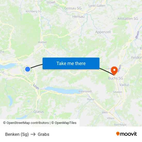 Benken (Sg) to Grabs map