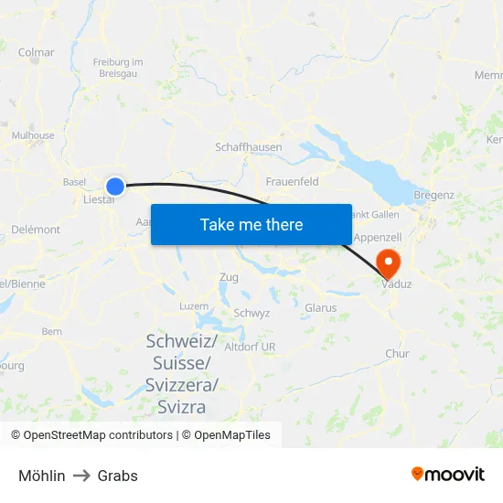 Möhlin to Grabs map