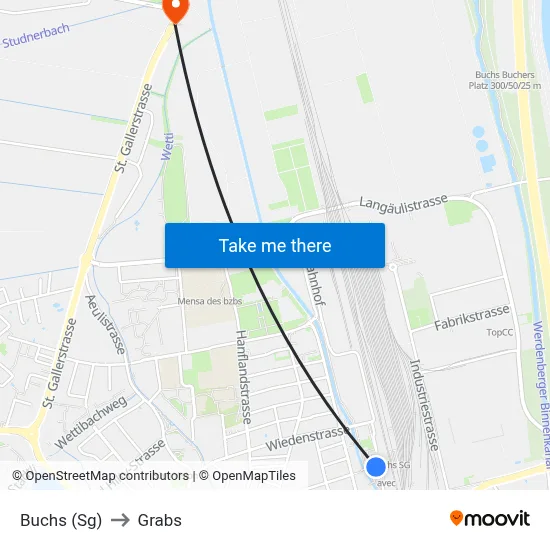 Buchs (Sg) to Grabs map