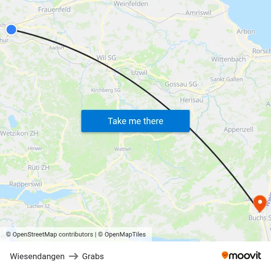 Wiesendangen to Grabs map