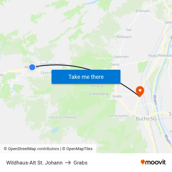 Wildhaus-Alt St. Johann to Grabs map