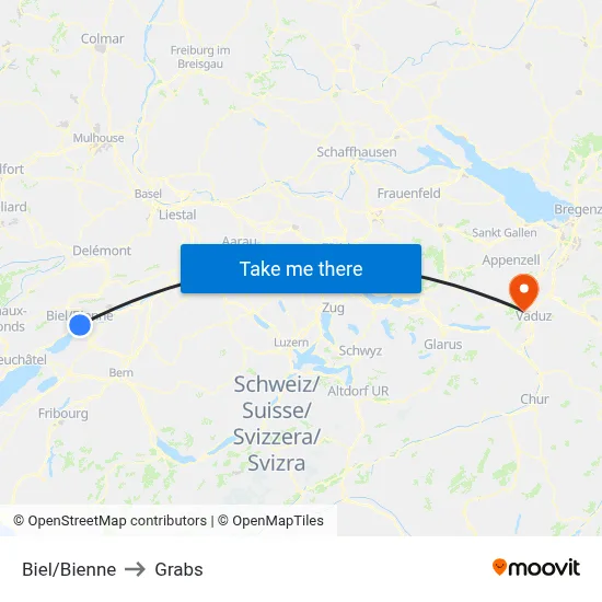 Biel/Bienne to Grabs map