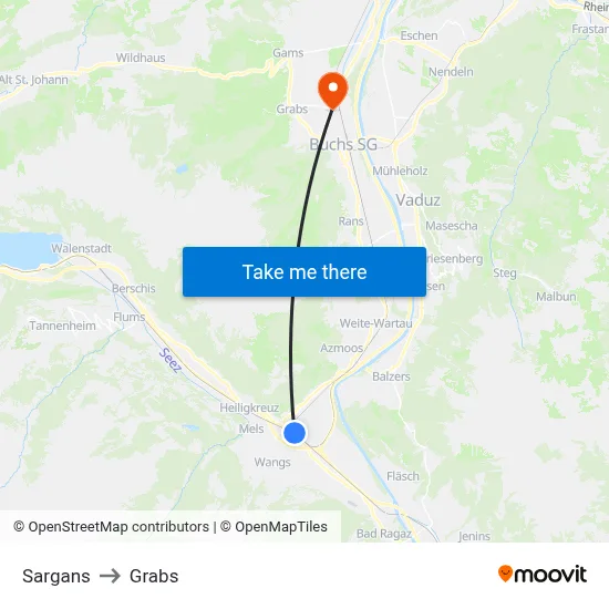 Sargans to Grabs map