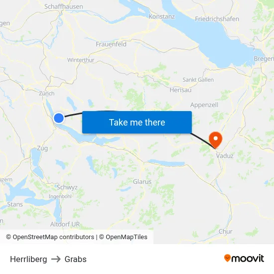 Herrliberg to Grabs map