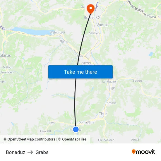 Bonaduz to Grabs map