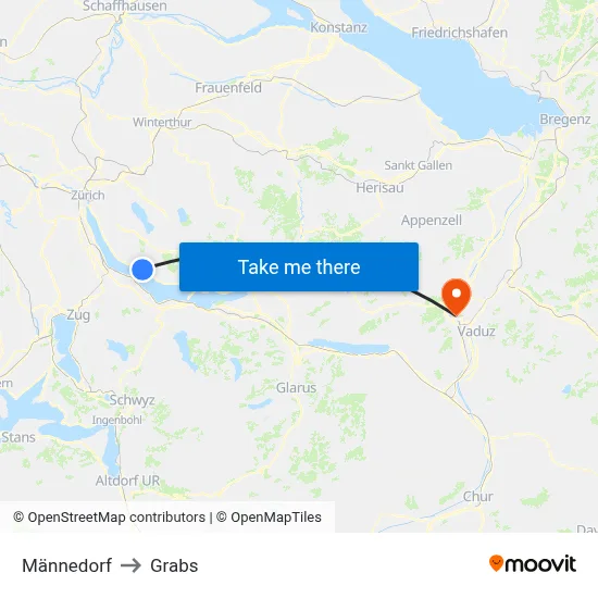 Männedorf to Grabs map