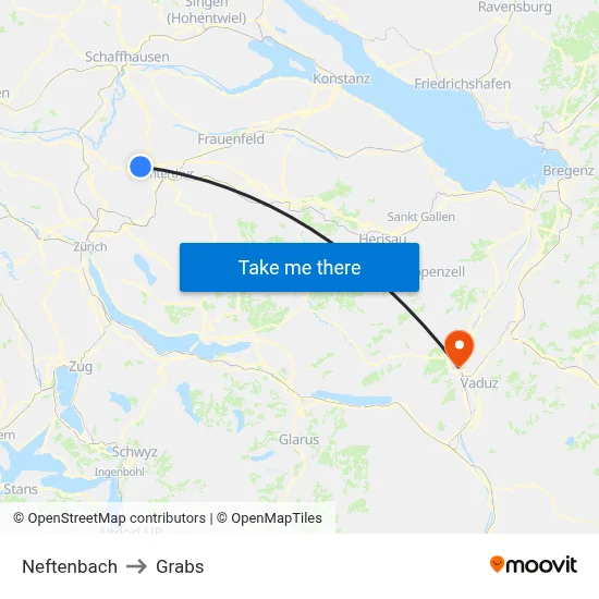 Neftenbach to Grabs map