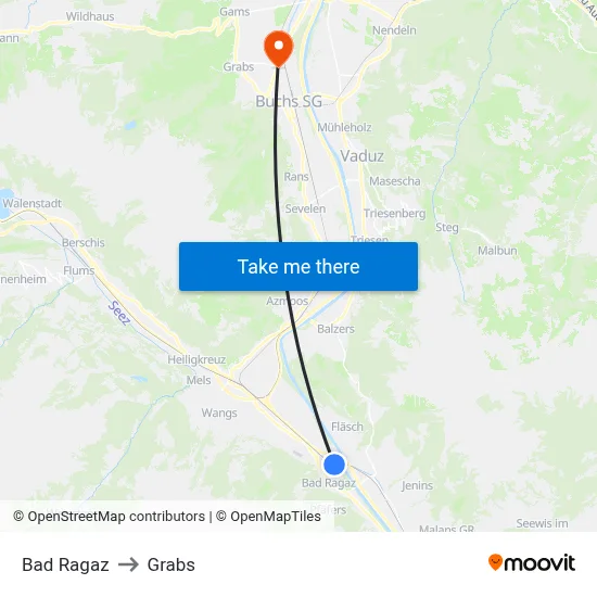 Bad Ragaz to Grabs map
