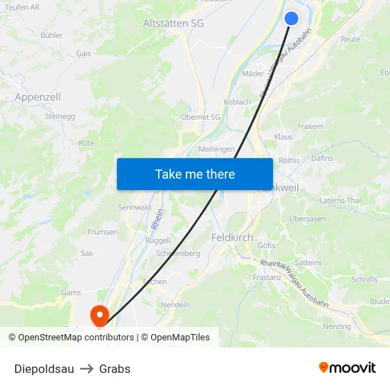 Diepoldsau to Grabs map