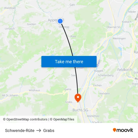 Schwende-Rüte to Grabs map