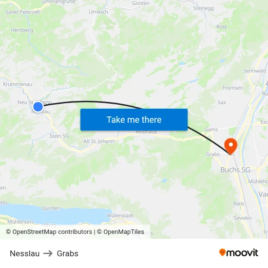 Nesslau to Grabs map