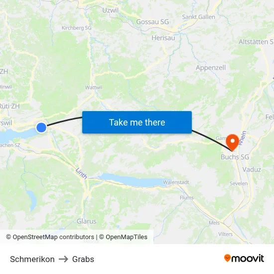 Schmerikon to Grabs map