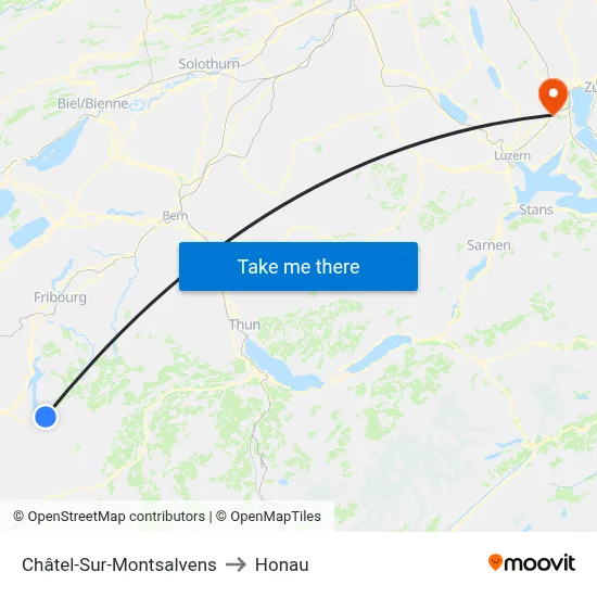 Châtel-Sur-Montsalvens to Honau map