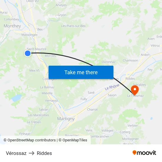 Vérossaz to Riddes map