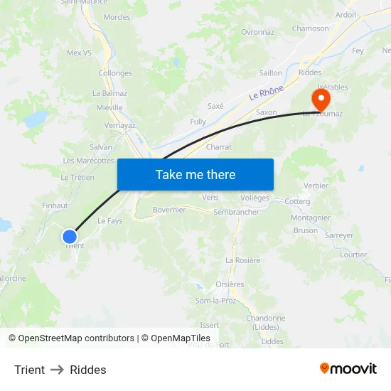 Trient to Riddes map