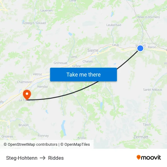 Steg-Hohtenn to Riddes map