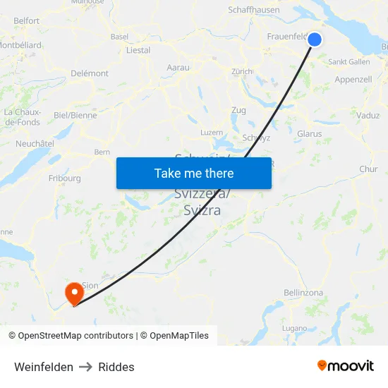 Weinfelden to Riddes map