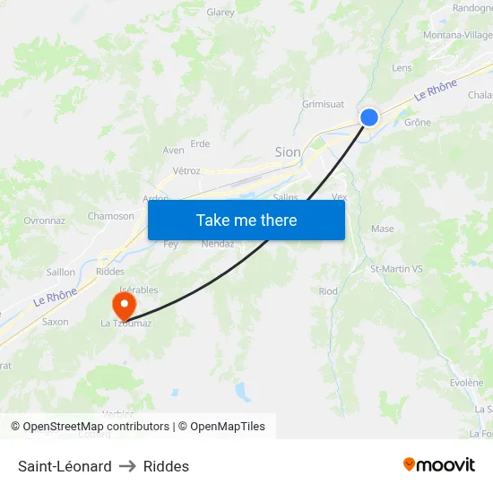 Saint-Léonard to Riddes map