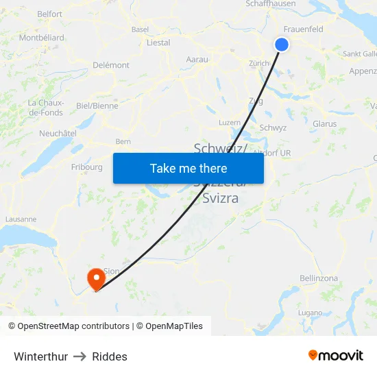 Winterthur to Riddes map