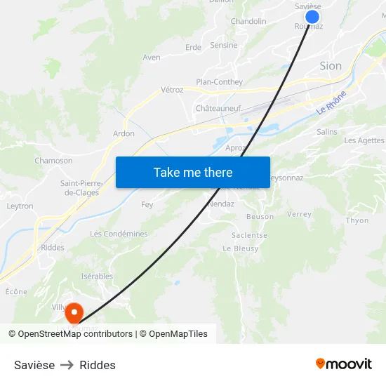 Savièse to Riddes map