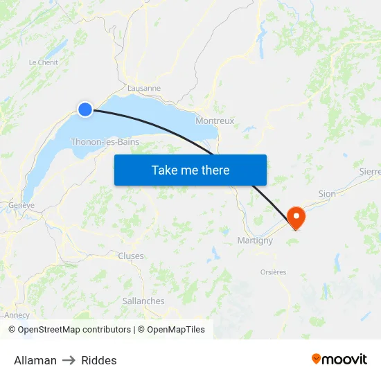 Allaman to Riddes map