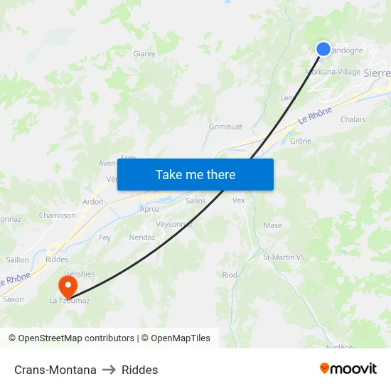 Crans-Montana to Riddes map
