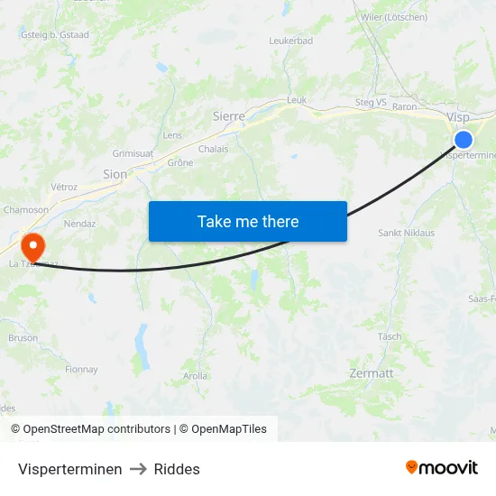 Visperterminen to Riddes map